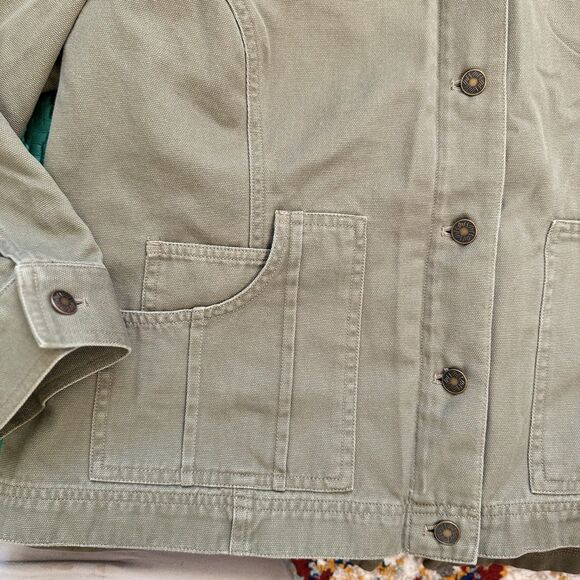 J Jill Jacket 1X XL Army Green Canvas Jacket 2n1 Inner Liner Hoodie Vest Pockets - Picture 12 of 16